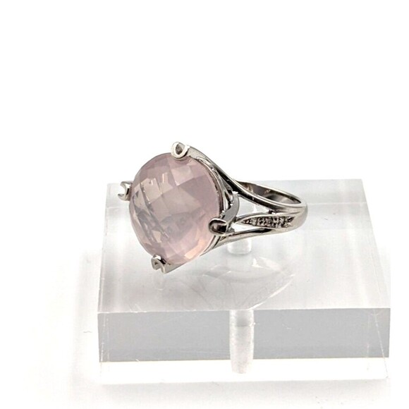 Sterling Silver 925 Checkerboard Cut Pink Chalcedony Clear Topaz Ring Sz 6 - Picture 9 of 16